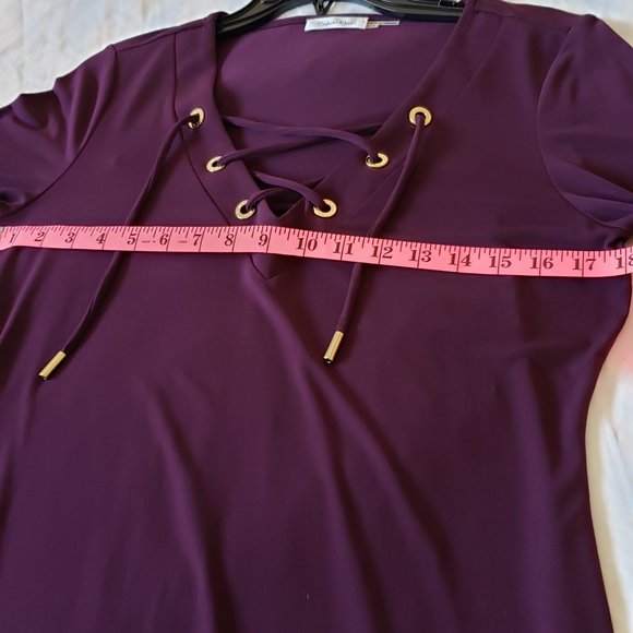 Calvin Klein Plum Lace Up Neckline Shift Jersey Dress NWT - Picture 7 of 7